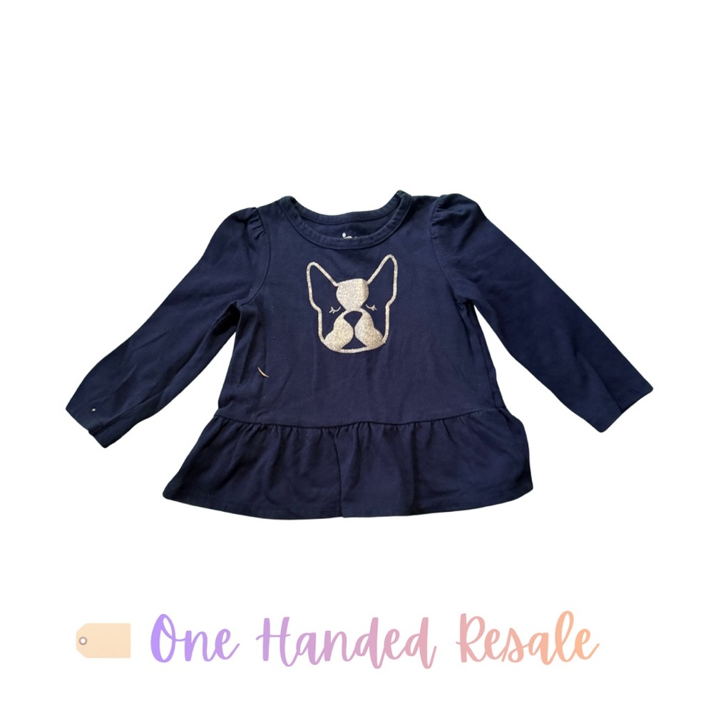 🐶 Circo Kids Dark Blue Long Sleeve Top w/ Bulldog Dog Graphic Girls 18 M